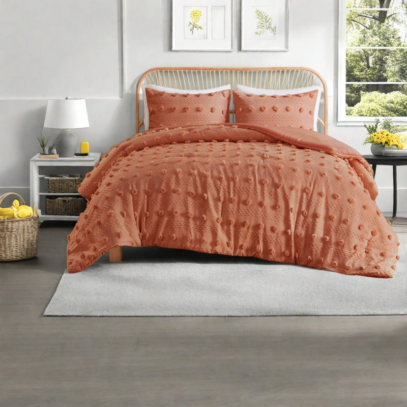 Elegant Full/queen Bedding Set, Polyester Jacquard Comforter With Pompom, Modern Style For Bedroom