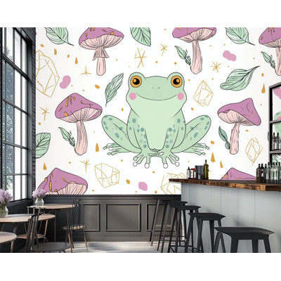 Wall Mural Peel and Stick Wallpaper Cottagecore frog mushrooms seamless Self-Adhesive Removable Contact Paper Wall Decor for Living Room Bedroom 100"H x 144"W
