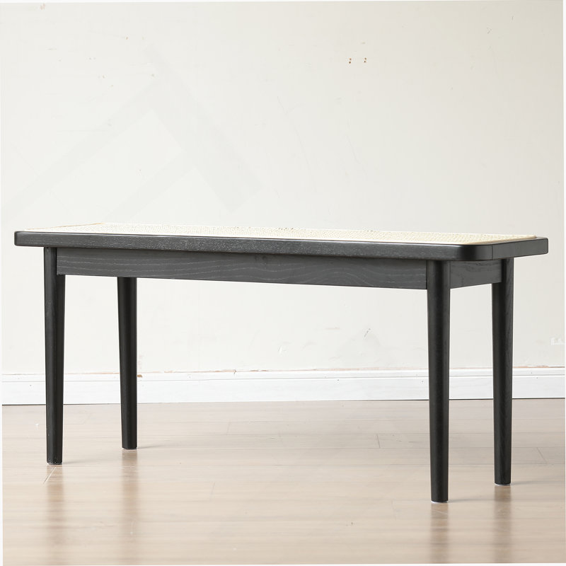 Modern Style Black Color Solid Oak Wood Dining Bench With Rattan Detail, Modern Bench For Bedroom End Of Bed, Entryway Bench, Rattan Bench For Living Room (47.24" W X11.02 D X 16.93" H)