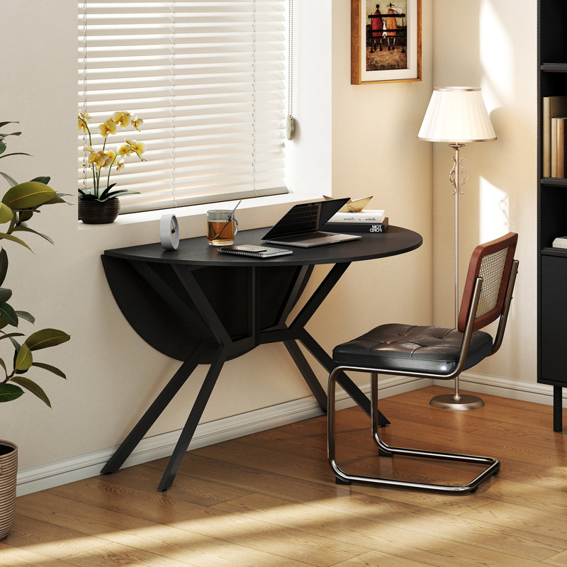 Folding Dining Table 47'' Extendable Round Kitchen Table w/Drop Leaves for Home, Black