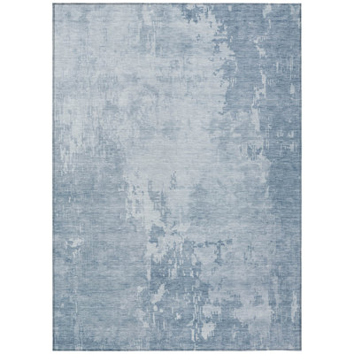 5' X 8' Sky Blue Abstract Washable Indoor Outdoor Area Rug