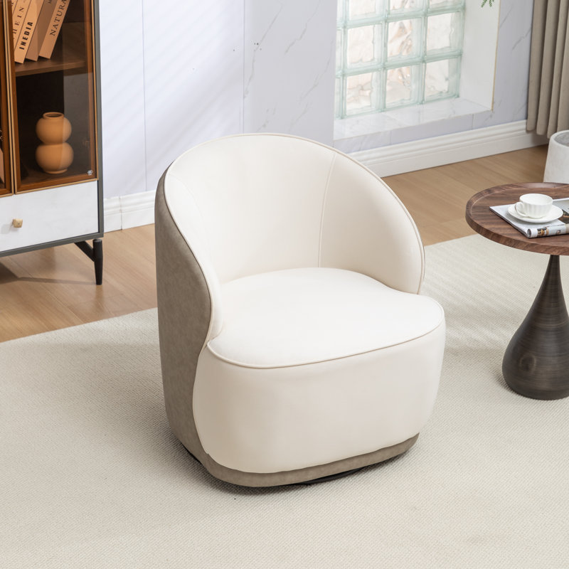 Fauteuil demi-tonneau pivotant en velours Stith, Abricot foncé / velours beige