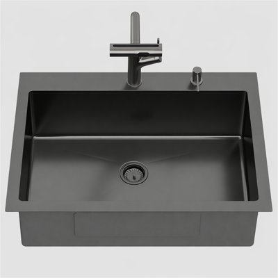 Évier de cuisine encastré noir 33 po avec robinet coulissant et distributeur de savon - 33 po x 22 po x 10 po à cuve simple en acier inoxydable de calibre 16 avec évier