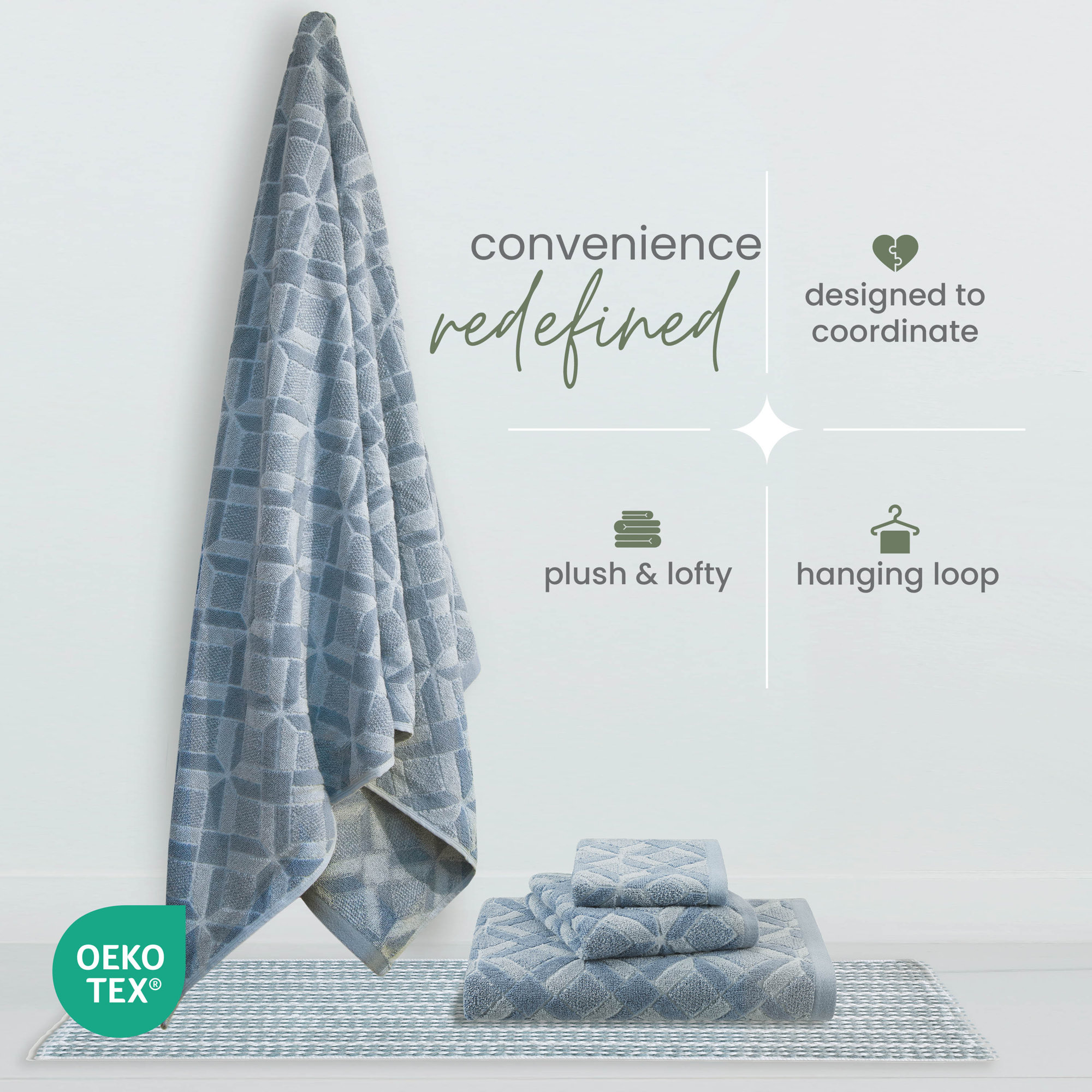 Joss & Main Sculpted Stripe Light Blue Bath Towel, Geo Blue
