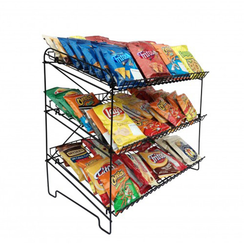 Poillucci 24" W X 14.9" D X 23.2" H 3-Open-Shelf Wire Rack for Countertop Chips Snack Book Display Organizer, black