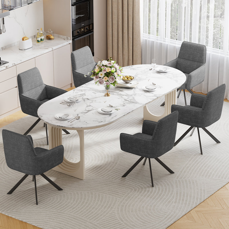 Mid-Century Modern Chenille Upholstered Swivel Dining Chairs, Accent Armchairs With Metal Legs , Dark Gray-Chenille