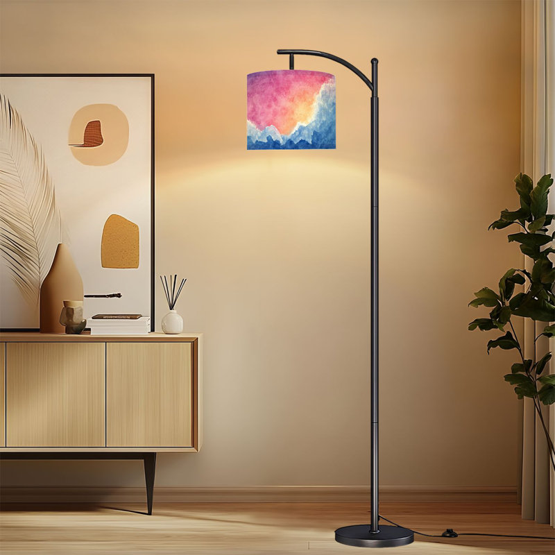 Arc Floor Lamp with Adjustable Lampshade Rainbow Ocean Seascape Wave Ocean Waves Clouds Sunset Light Reflection Standing Lamp 3 Color Temperatures Dimmable Tall Pole Lamp with Foot Switch for Bedroom