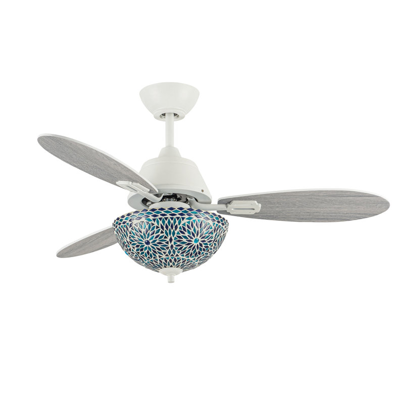 Ventilateur de plafond d'intérieur en mosaïque multicolore à DEL 42 "avec télécommande Pierre, Blanc