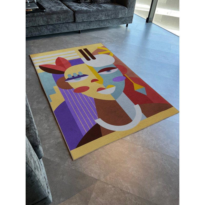 Tapis décoratif moderne multicolore à motif de portrait de femme, Rectangle 3 pi 9,81 po x 4 pi 11,06 po