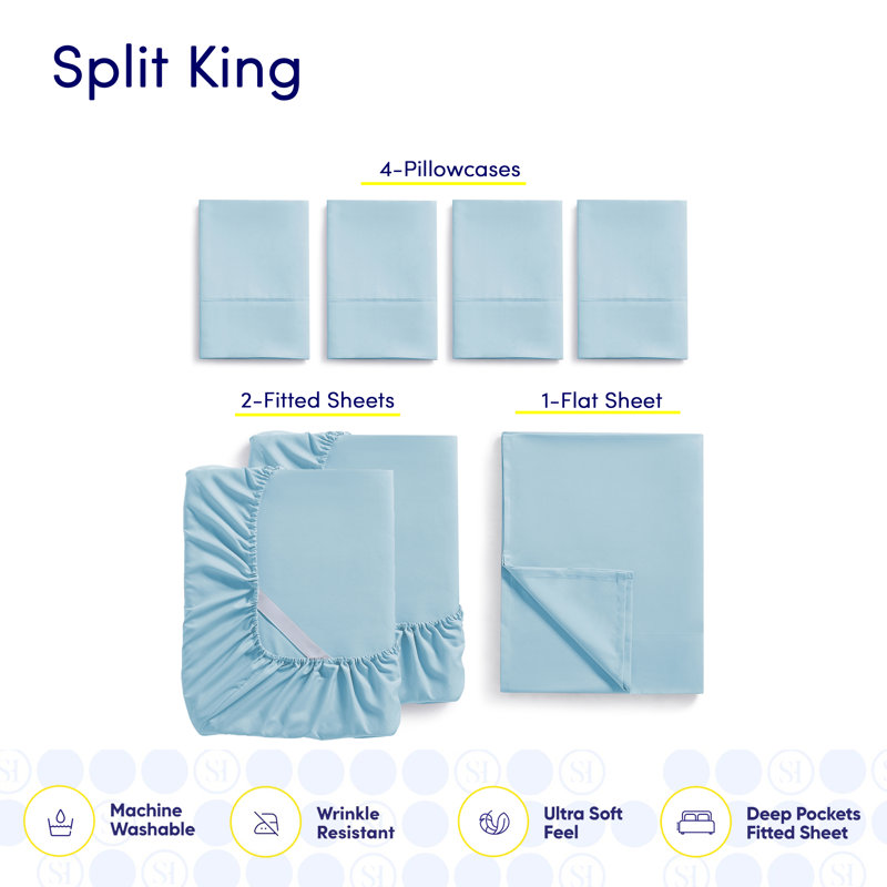 Ensemble de draps luxueux en microfibre douce avec taies d'oreiller en prime, Bleu clair