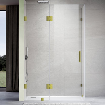 UKH07B3R 49 to 50 in. W X 42 in. D X 80 in. H Frameless Hinged Shower Door in Brushed Bronze with EnduroShield 3/8 in. Clear Glass with 27 in. Door Panel