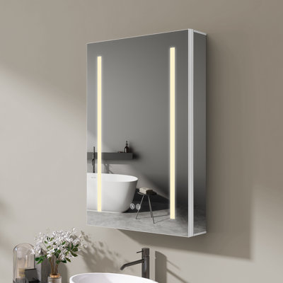 20'' W X 30'' H Recessed or Surface Mount Frameless Led Medicine Cabinet Mirror with 3 Adjustable Shelves and Led Lighting