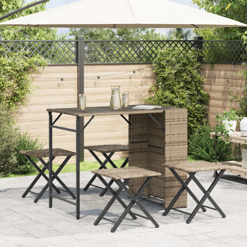 4 - Person Wicker Patio Dining Set with Rectangular Table, Cream