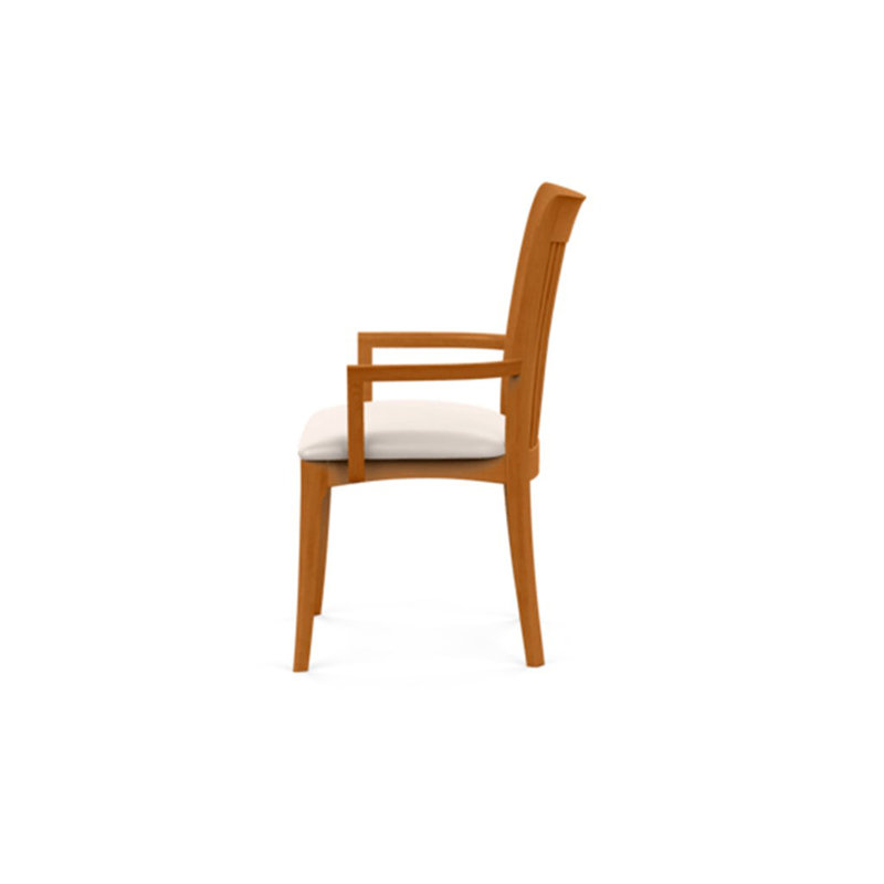 Sarah 19.25'' H Upholstered Armchair, Natural Cherry, White Leather