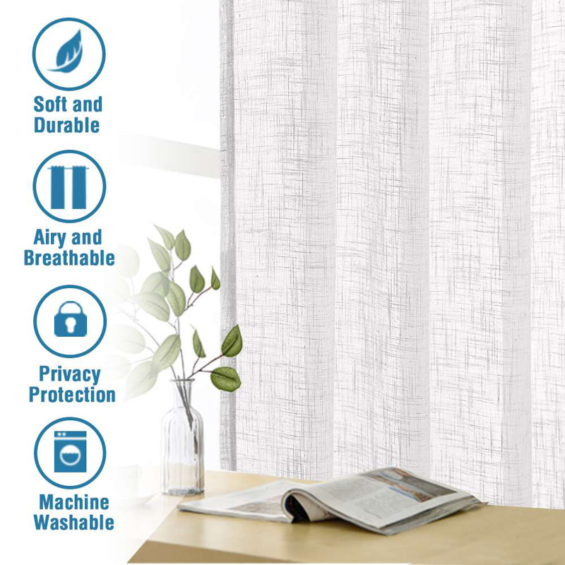 Linen Curtains Natural Linen Blended Curtains for Living Room Burlap Linen Textured Curtains Light Filtering Rod Pocket Curtains Bedroom Curtains 2 Panel Sets