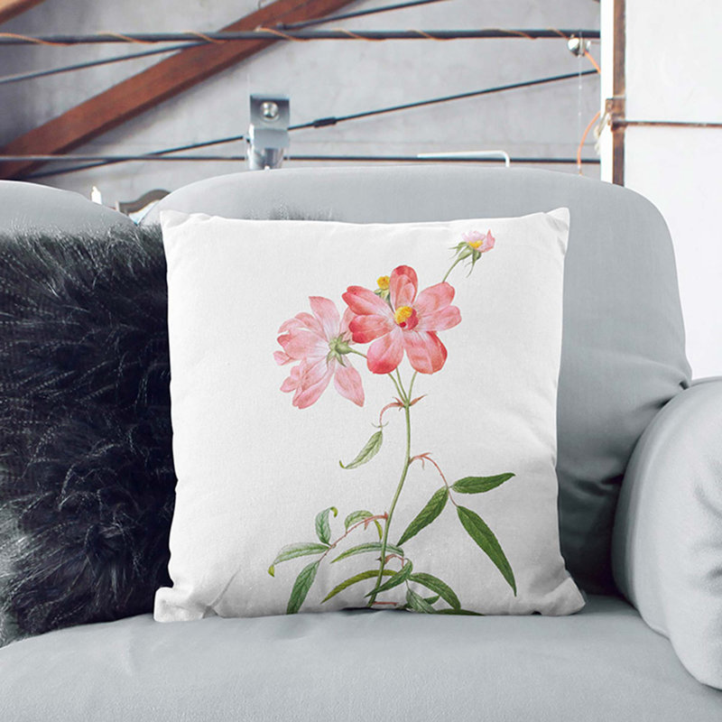 Peach-Leafed Roses by Pierre-Joseph Redoute Cushion with Filling, White, 40cm H x 40cm W x 15cm D