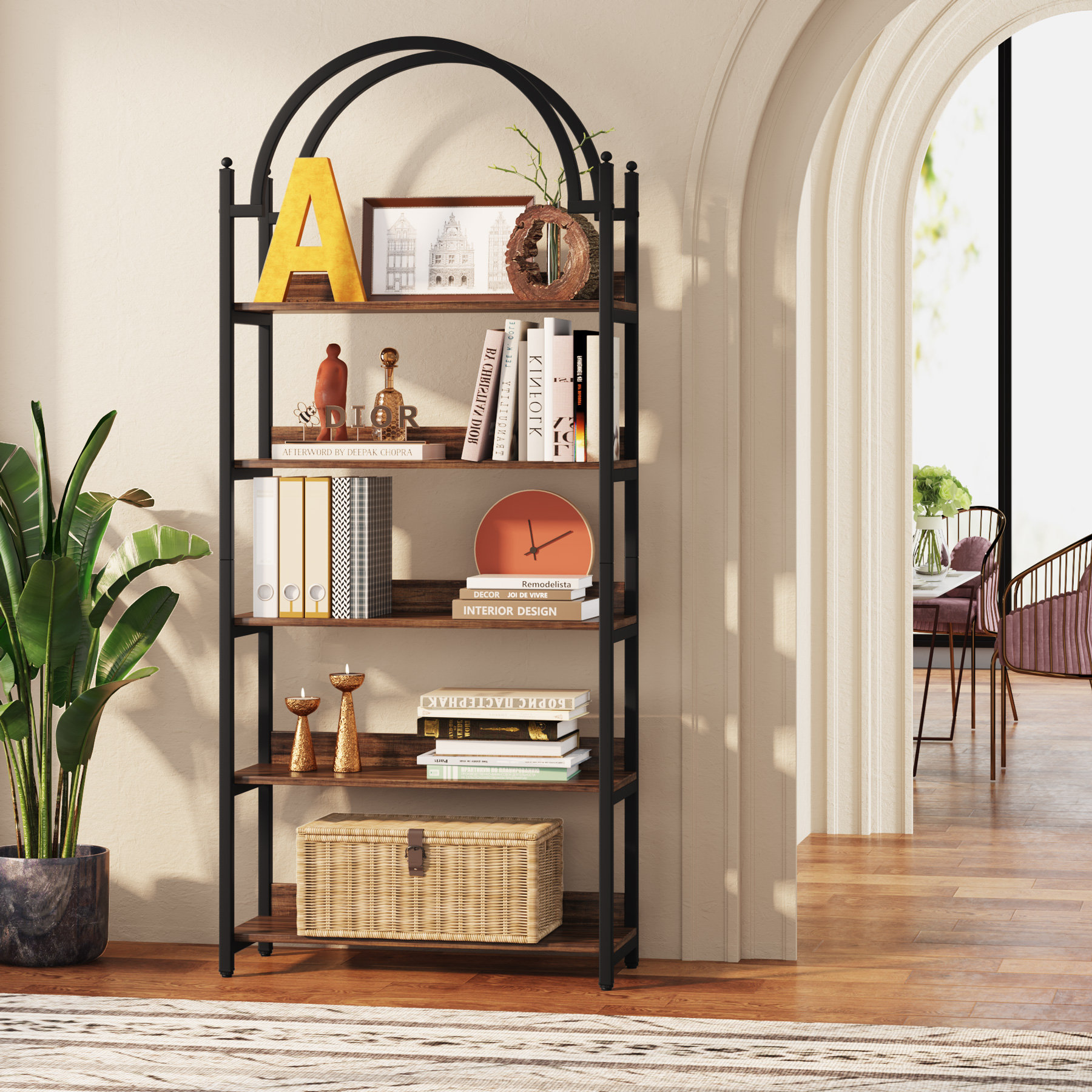 Oscer Bookshelf Industrial 5 Tier Etagere Bookcase Bookshelves for Living  Room, Bedroom