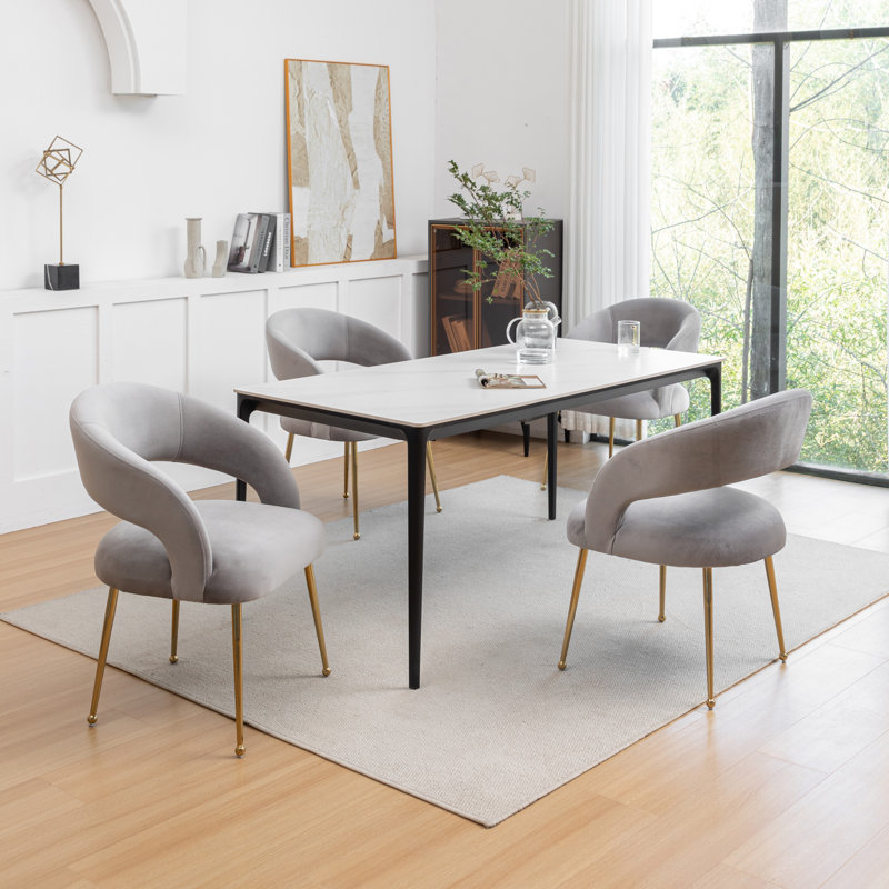 Chaise avec accoudoirs en velours Lokelani, 4, Gris