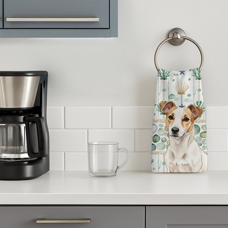 Serviette de cuisine blanche en verre de mer à épagneul tibétain blanc, Jack Russell terrier blanc et brun clair