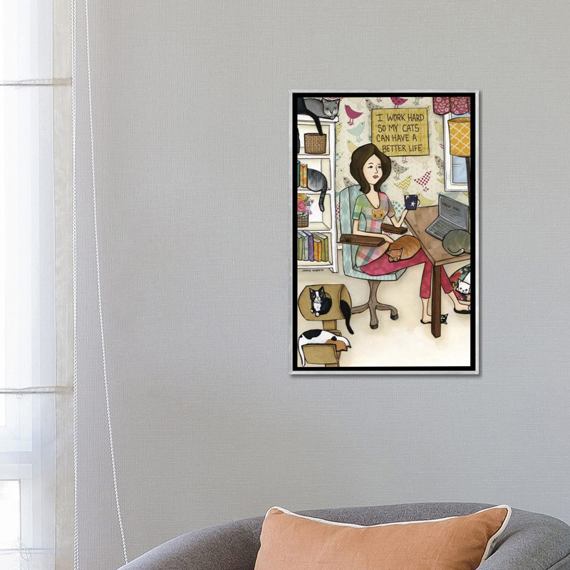 « Cats Better Life » par Jamie Morath-impression, Pas de tapis, H 26 po x l 18 po x 1,5 po, Toile avec cadre argenté