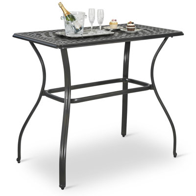  Outdoor Bar Table, 41.98" X 23.98" Cast Aluminum Counter Height Table, All-Weather Patio Rectangle Pub Table With Adjustable Feet, High Top Dining Table For Backyard, Deck, Garden, Antique Bronze