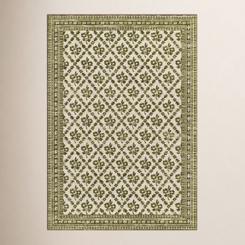 Anders Traditional Floral Wool and Nylon Green Area Rug, Rectangle 2' x 3'