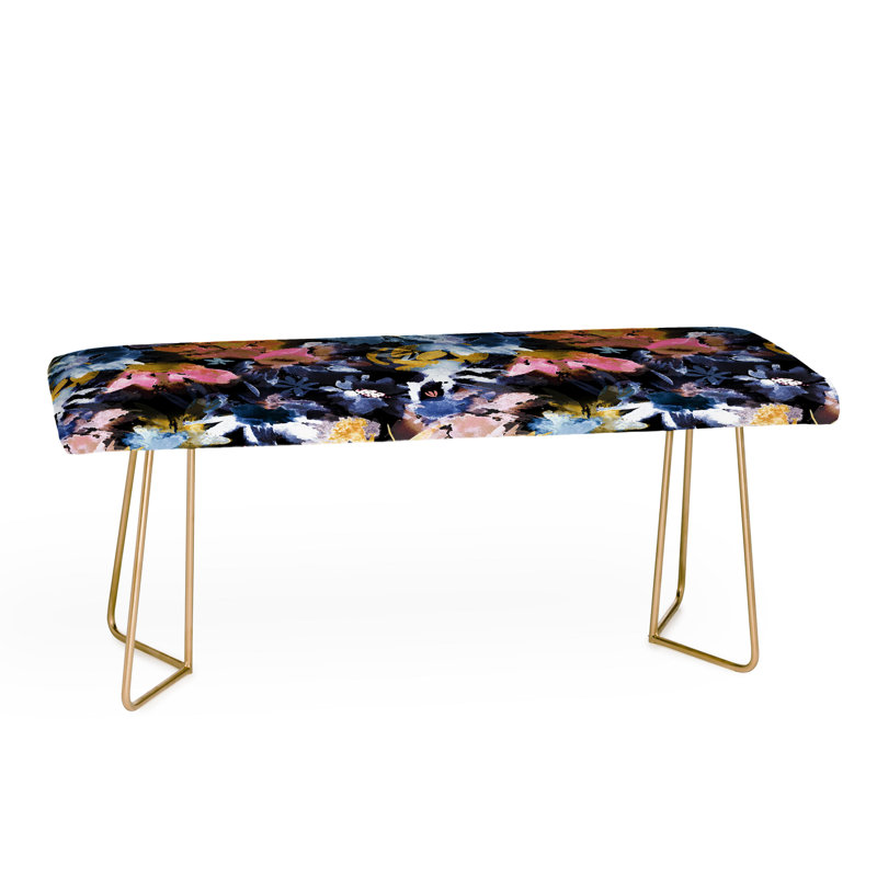 Ninola Polyester Upholstered Bench, Pink/Dark Gray/Gold/Floral