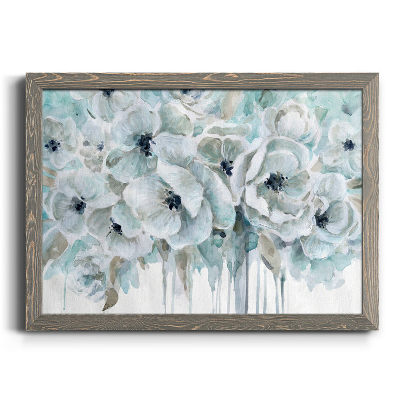 Teal Harmony II - peinture sur toile encadrée, H 31 po x l 44 po x P 1 po, Toile avec cadre gris