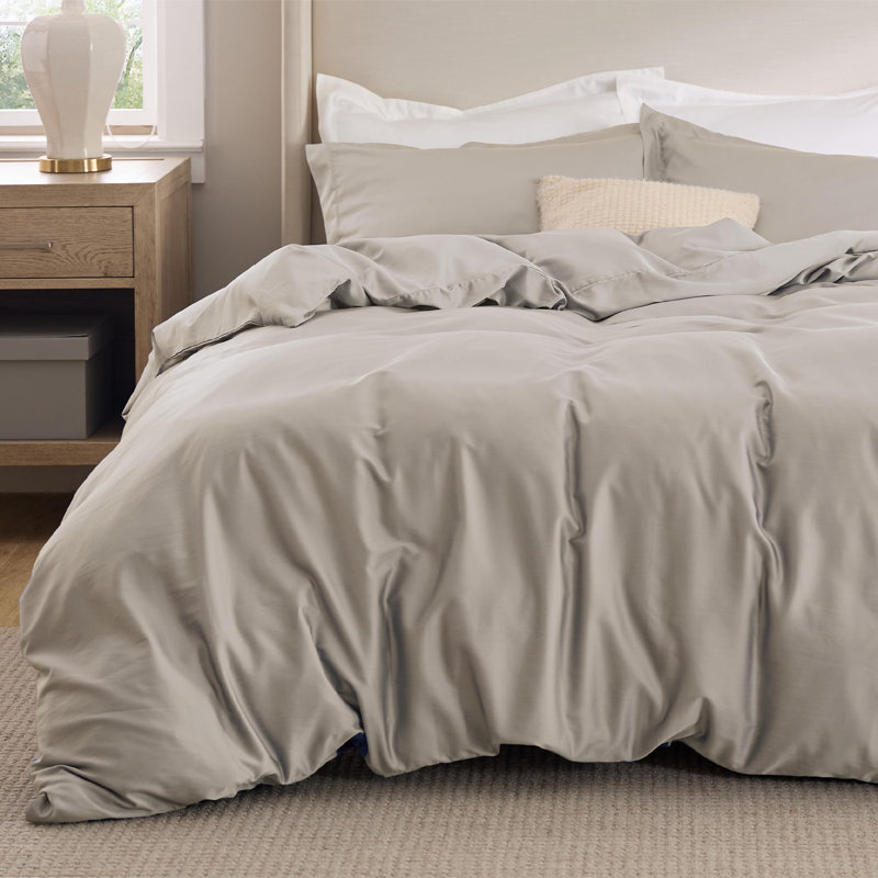 Bedsure Lyocell Cotton Hybrid Duvet Cover, Sand, King Duvet Cover + 2 King Shams