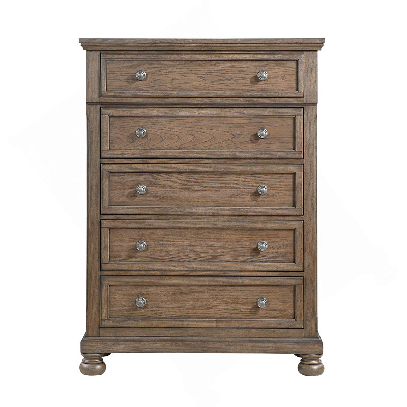 Commode de rangement transitionnelle brun antique 1pc avec meubles de chambre à coucher 5 pi