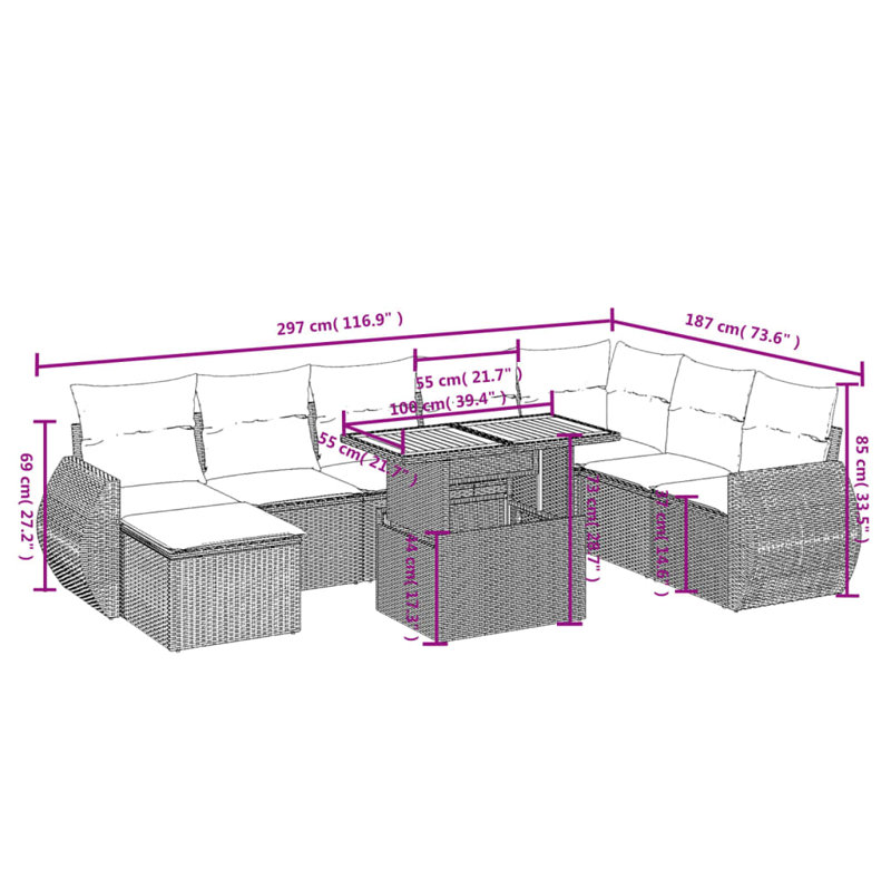 Ensemble de canapé de jardin en rotin PE Vidaxl