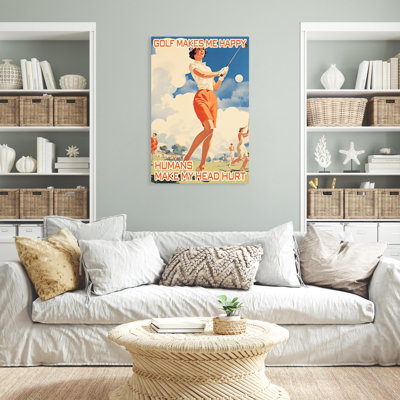 Golf Makes Me Happy - 1 Piece Rectangle Graphic Ar " Golf Makes Me Happy - 1 Piece Rectangle Graphic Art Print On Wrapped Canvas "