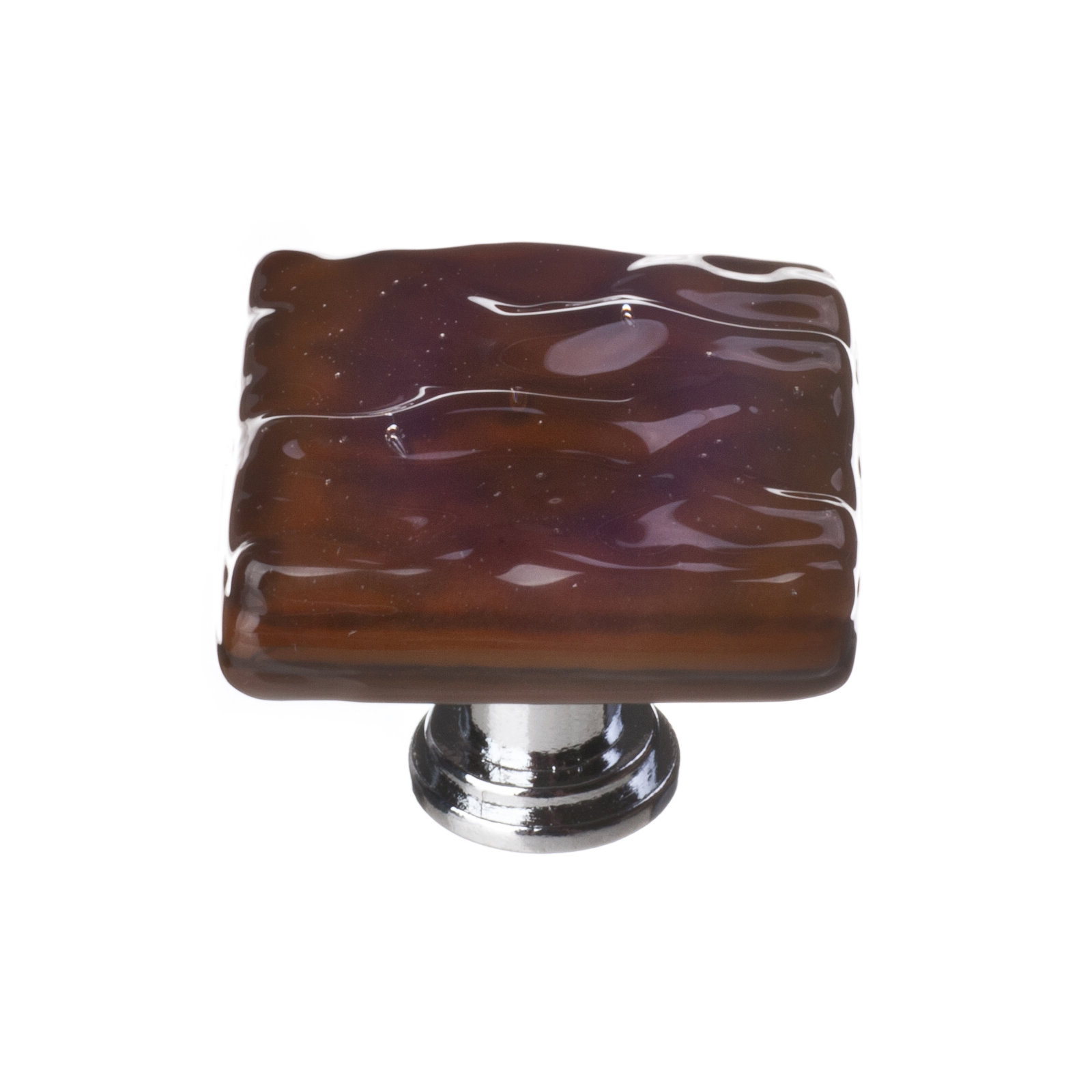 Glacier Square Knob Knob, Polished Chrome, Woodland Brown