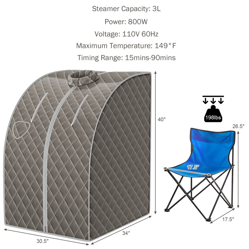 Costway 1 - Person Traditional Steam Sauna with Remote Control, Gray