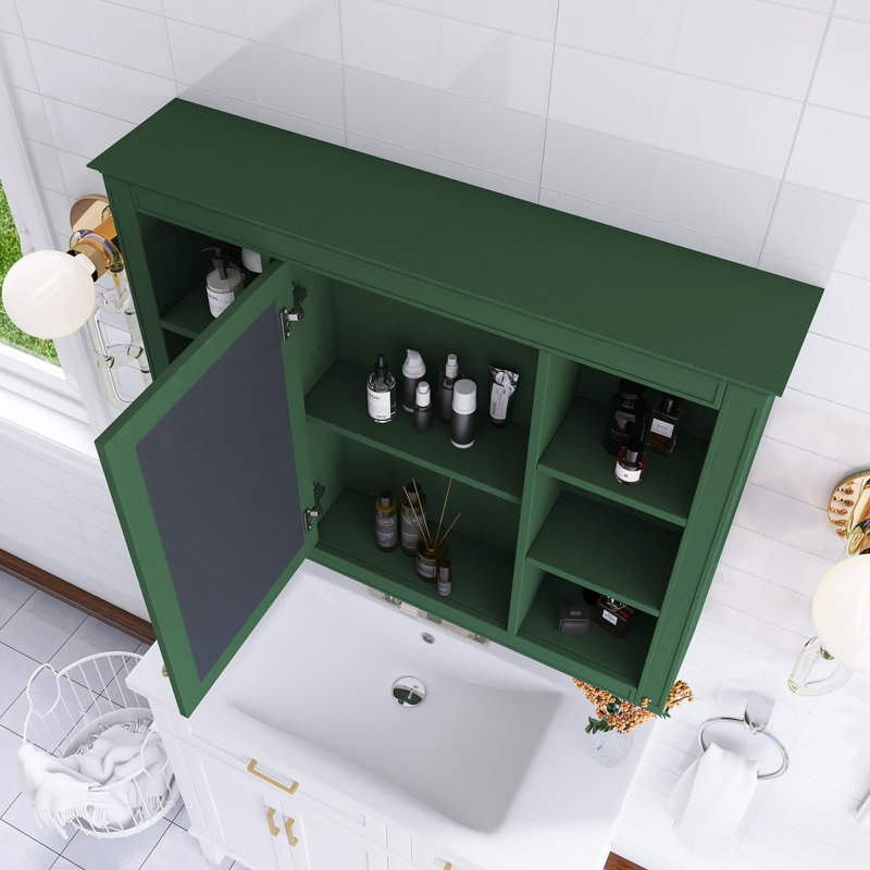 Pharmacie 35 "rectangulaire avec miroir et tablette réglable, Vert
