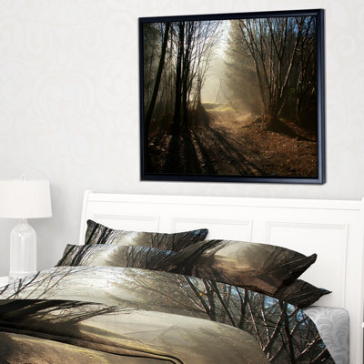 «Dark Path in Fall Foggy Forest», reproduction de photo sur toile tendue encadrée