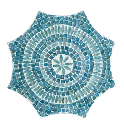 17x17x20 Inches Blue Multi Pedestal Stool Featuring Inlay And Diamond Shaped Designs, Suitable For Living Spaces, Versatile Use As Or Side Table, 80% 20% With Design, Stylish Accent Rooms, Can Be A