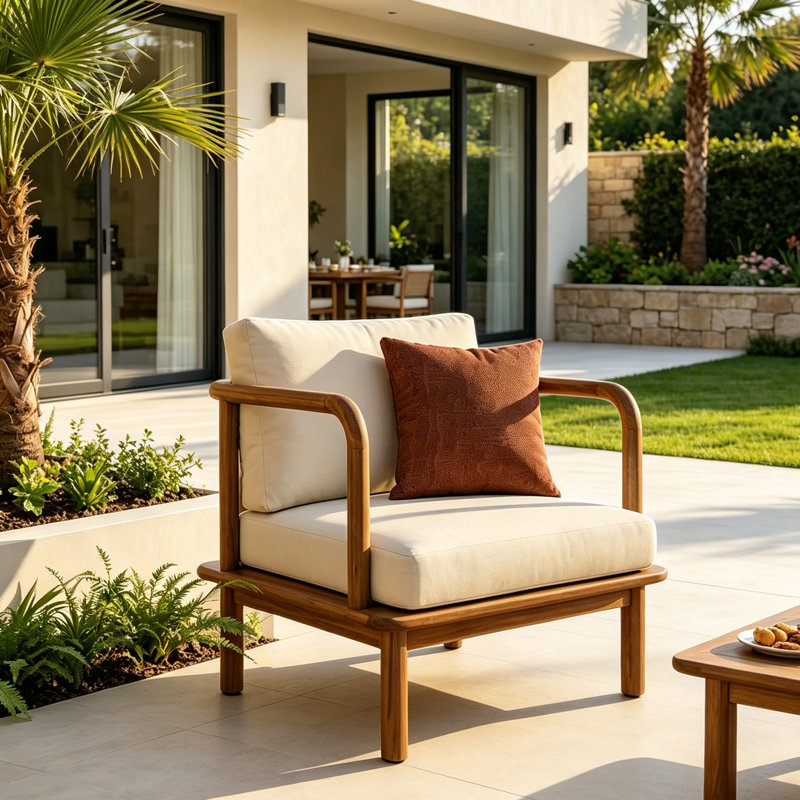 Acacia Wood Patio Lounge Chair with Cushions