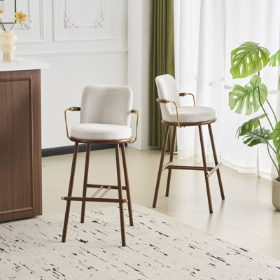 Modern Industrial Upholstered Bar Stool With Metal Frame And Curved Armrest Detailing