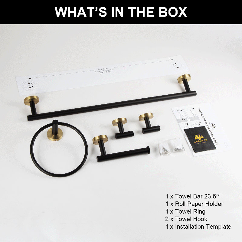 5 - Piece Bathroom Hardware Set, Black/Gold