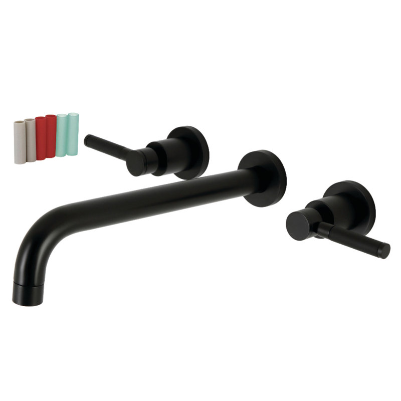 Kingston Brass Manhattan Two-Handle 3-Hole Wall Mount Roman Tub Faucet, Matte Black, Lever With Silicone Rubber