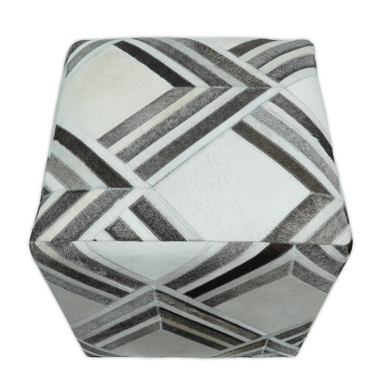 Zealand Leather Pouf, Ivory Genuine Leather