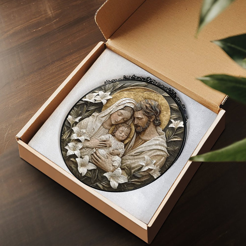 Panneaux de vitrail représentant la Sainte Famille et les lys, attrape-soleil pour la décoration de fenêtre