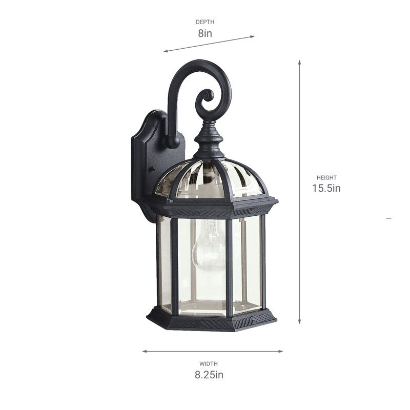 Caroline 15.5" 1-Light Painted Black Outdoor Hardwired Wall Lantern, Painted Black