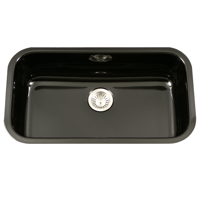 Houzer Porcela 31 inch Porcelain Enamel Steel Undermount Single Bowl Kitchen Sink - PCG-3600, White