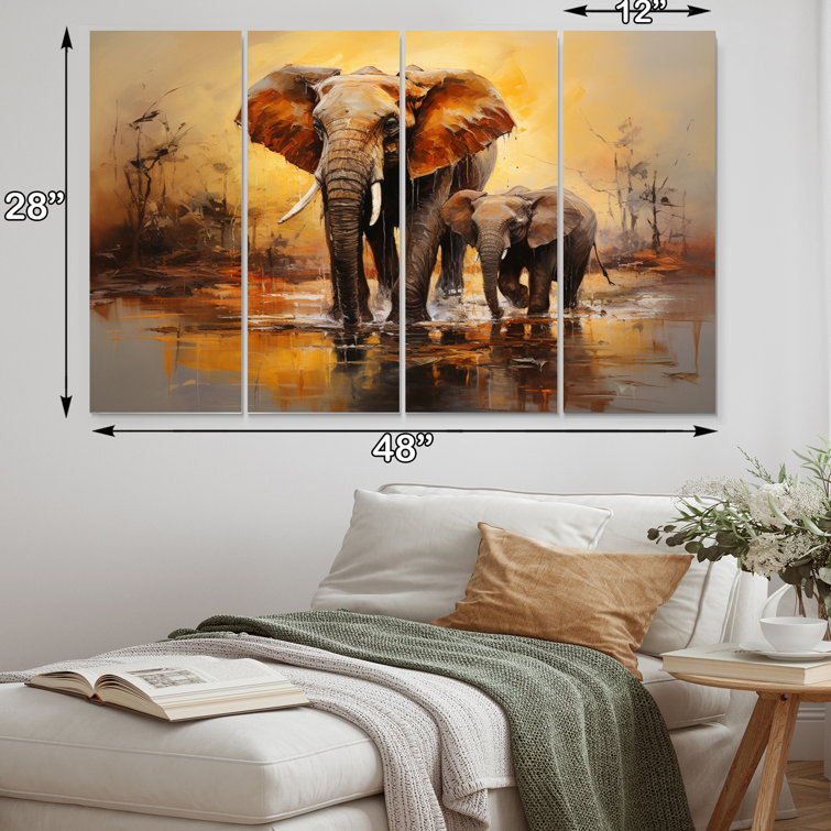 DesignArt Elephant Connection On Canvas 4 Pieces Print | Wayfair