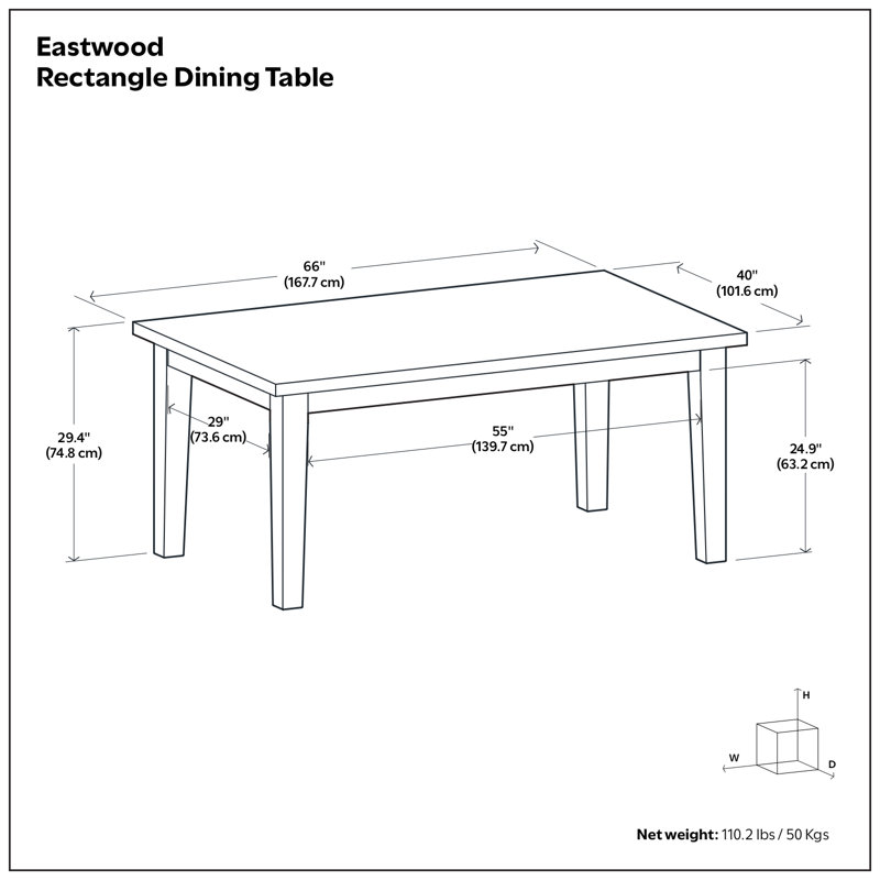 Eastwood 66"W Solid Wood Contemporary Rectangle Dining Table, Seats 6, Walnut