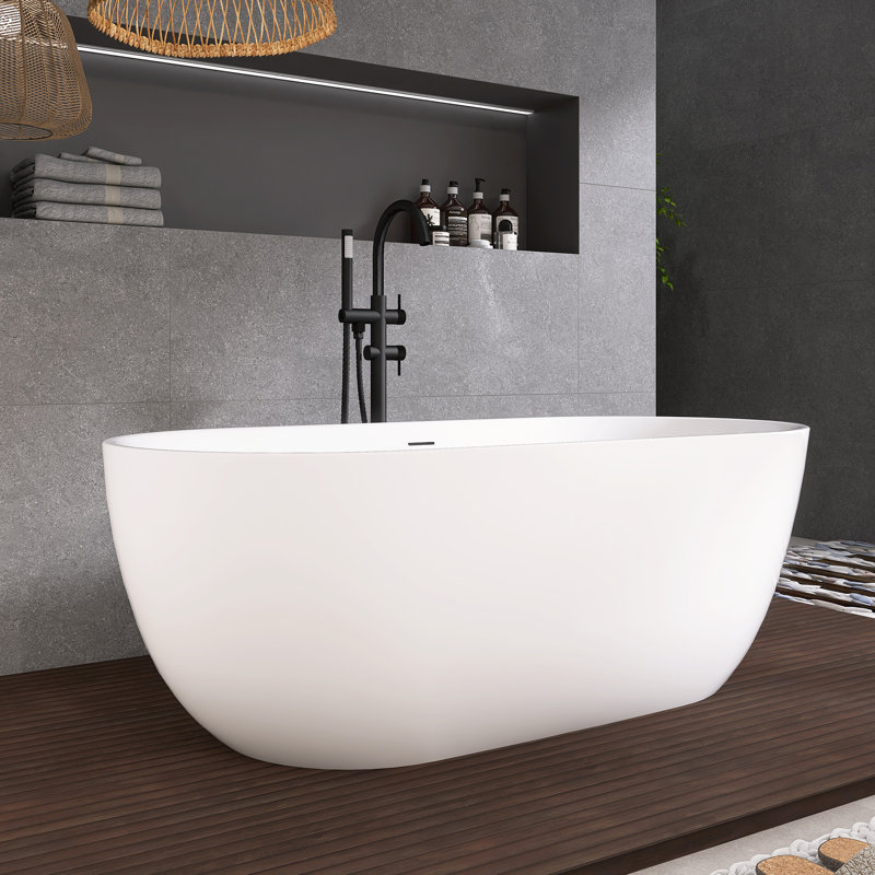 67 in. Freestanding Soaking Acrylic Bathtub in Gloss White