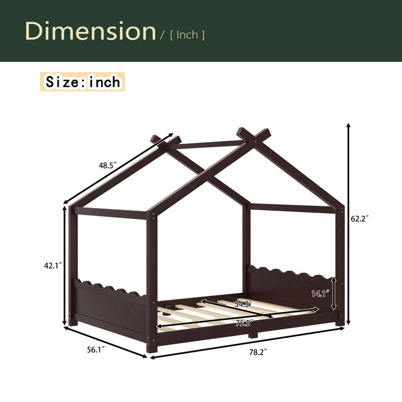 Lit de maison avec lattes de soutien, cadre de lit de maison en bois massif pour enfants, pas de sommier tapissier et structure d'ouverture
