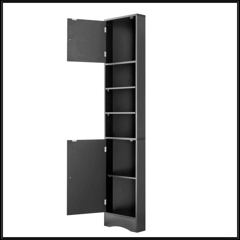 Armoire de rangement haute multifonctionnelle avec deux portes et tablettes réglables, Noir